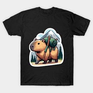 Cute capybara hiking funny T-Shirt